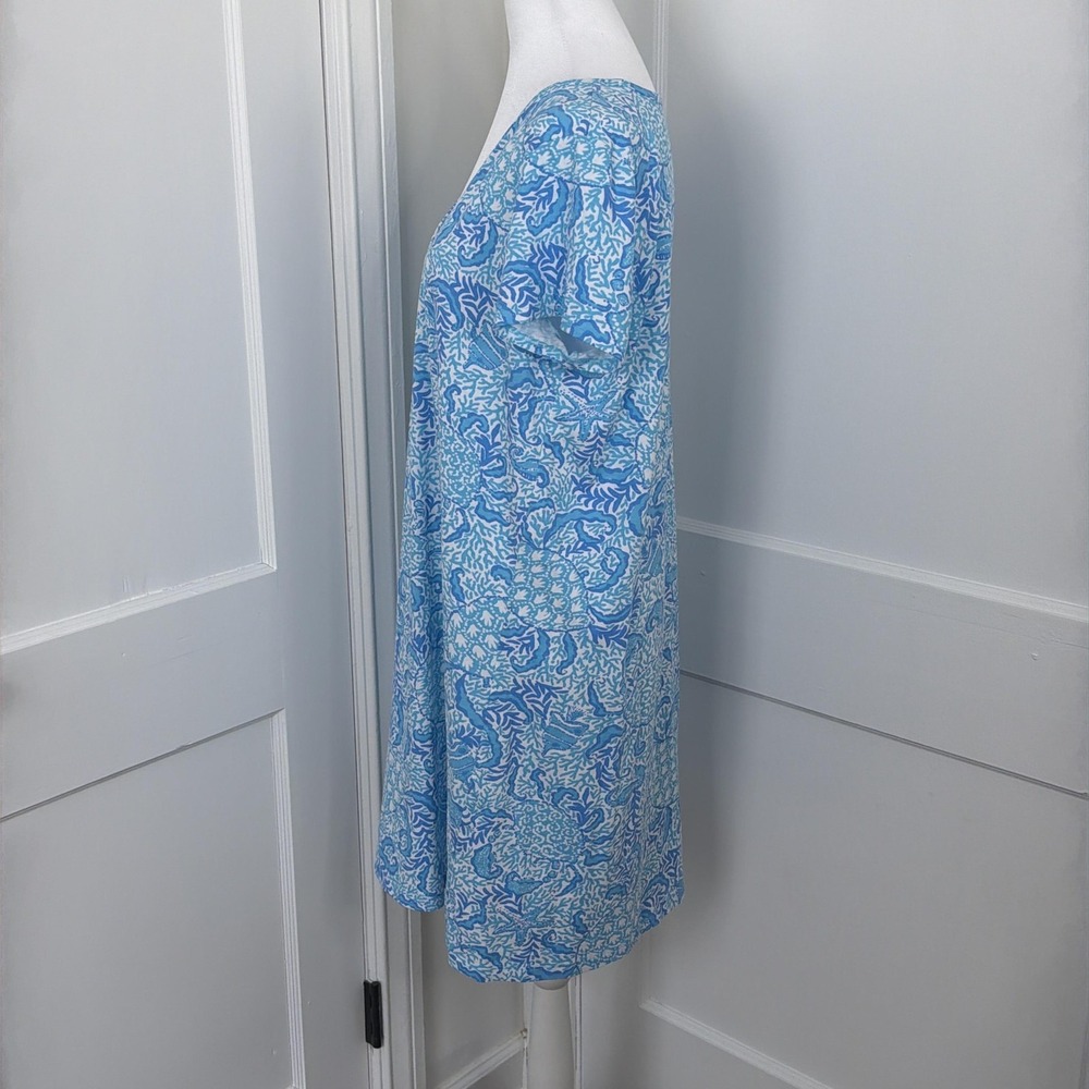 Lilly Pulitzer Dress Etta V-Neck Blue Goombay Grooves Pima Cotton Resort Beach - Picture 7 of 12